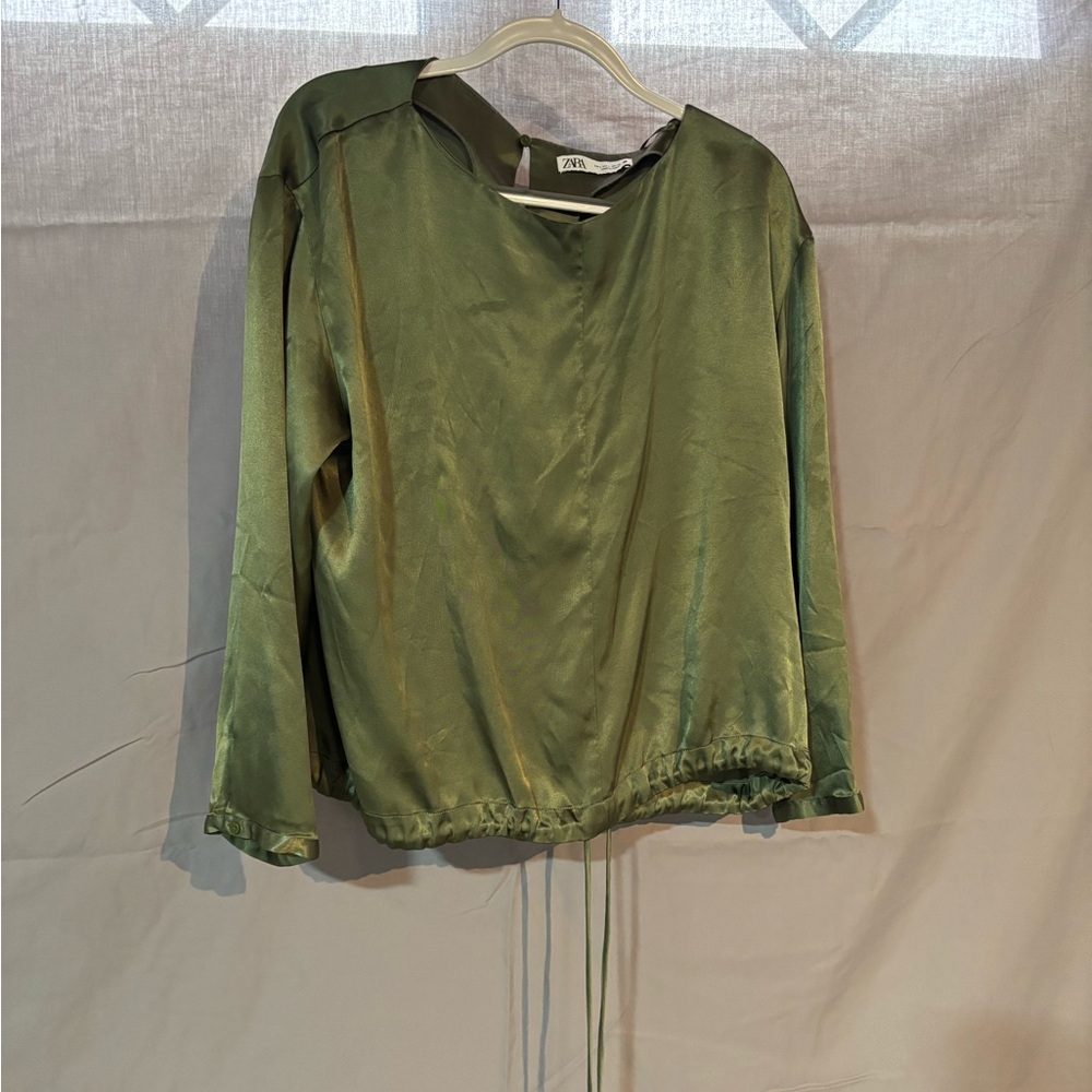 Zara Women's Olive Satin Blouse